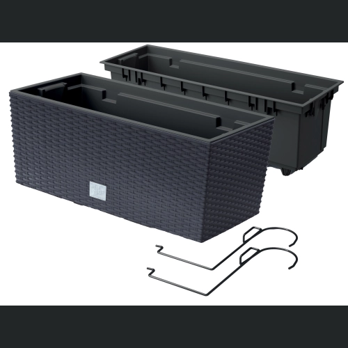 Skrzynka balkonowa Rato rattan DRC400W + haki - Antracyt
