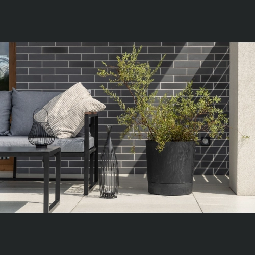 Doniczka donica AURA recycled z podstawką 12,5 h13 - Czarny beton