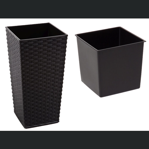 Doniczka Finezja recycled + wkład 19x19 h37 - Czarna rattan