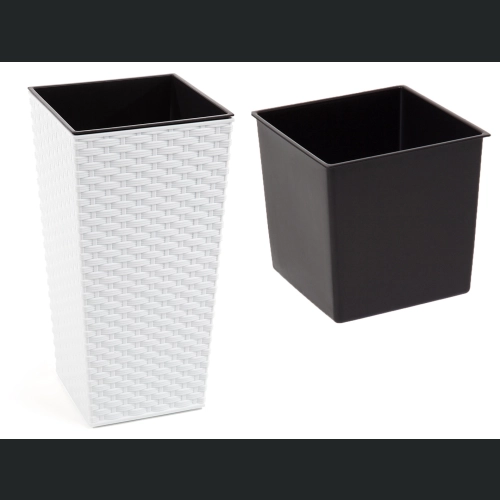 Doniczka Finezja + wkład 25x25 h47 - Biała rattan