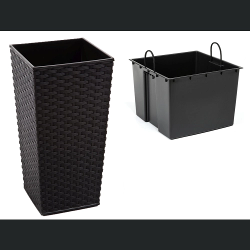 Doniczka Finezja recycled + wkład 30x30 h57 - Czarna rattan