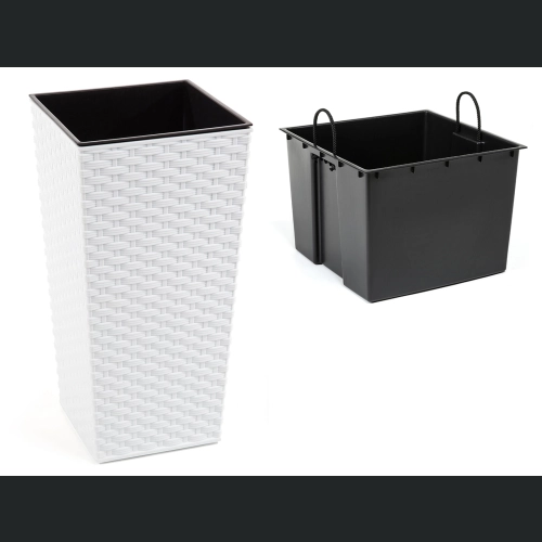 Doniczka Finezja + wkład 30x30 h57 - Biała rattan