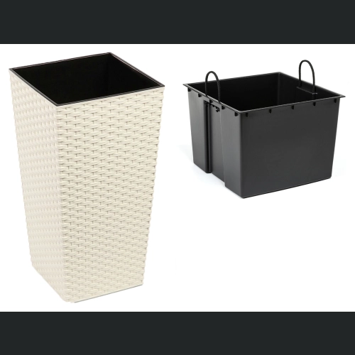 Doniczka Finezja + wkład 40x40 h75 - Krem rattan