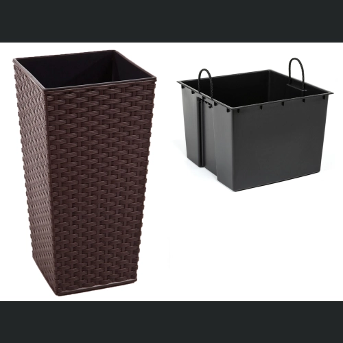 Doniczka Finezja + wkład 40x40 h75 - Mokka rattan