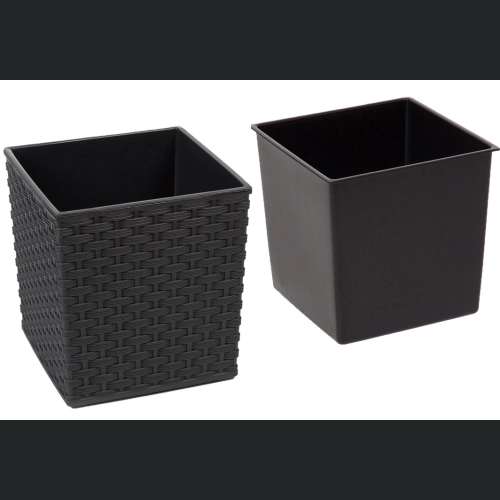 Doniczka Juka recycled + wkład 25x25 h26 - Czarna rattan