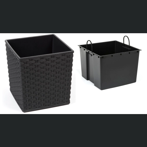 Doniczka Juka recycled + wkład 40x40 h41 - Czarna rattan