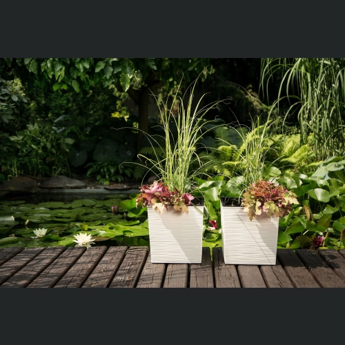 Doniczka Juka recycled + wkład 25x25 h26 - Krem dłuto