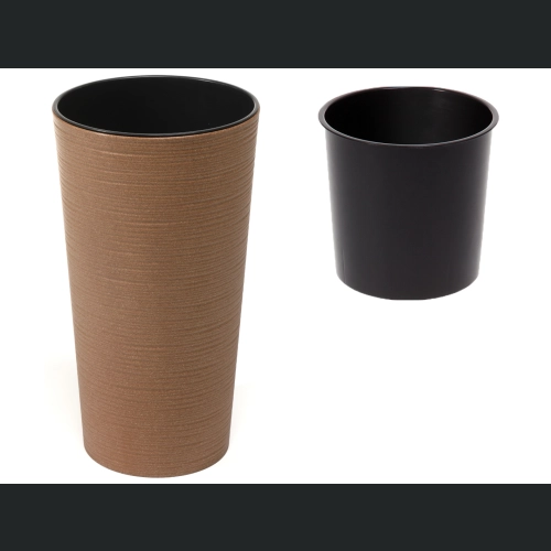 Doniczka Lilia ECO wood + wkład 19 h36 - Naturalne drewno dłuto